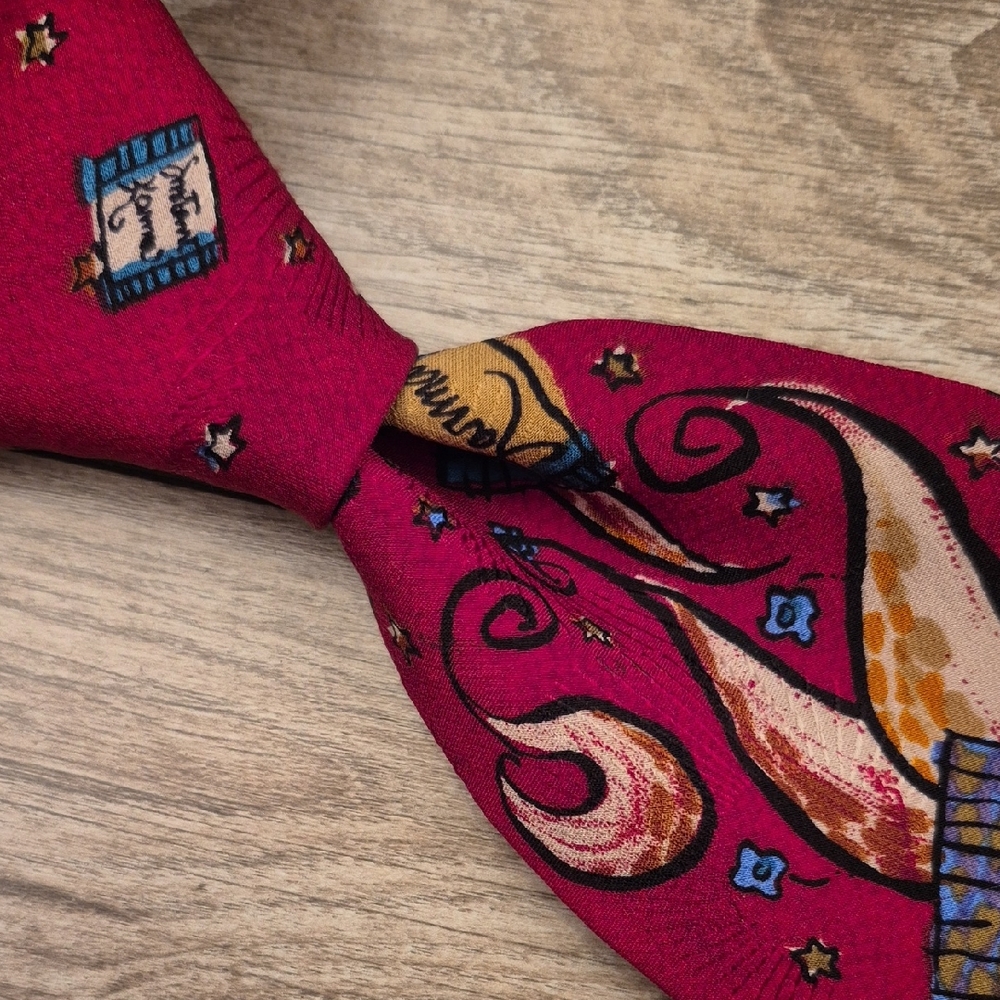 THE BEATLES Apple Instant Karma Dark Red Pattern‎ USA Mens Silk Tie 90s